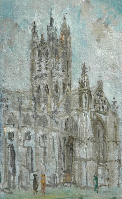 Stanley Grayson | Canterbury Cathedral, olieverf op schildersboard, 21,5 x 12,7 cm, zonder lijst