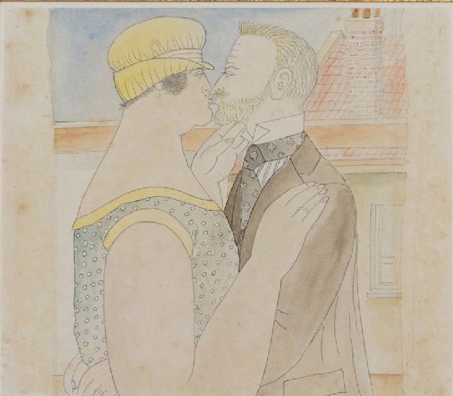Ferdinand Erfmann | Kus op het dak, potlood en aquarel op papier, 15,0 x 13,0 cm