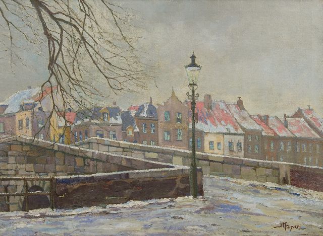 Jan Kruysen | De Stenen Brug van Roermond in de winter, olieverf op doek, 74,1 x 100,5 cm, gesigneerd r.o.