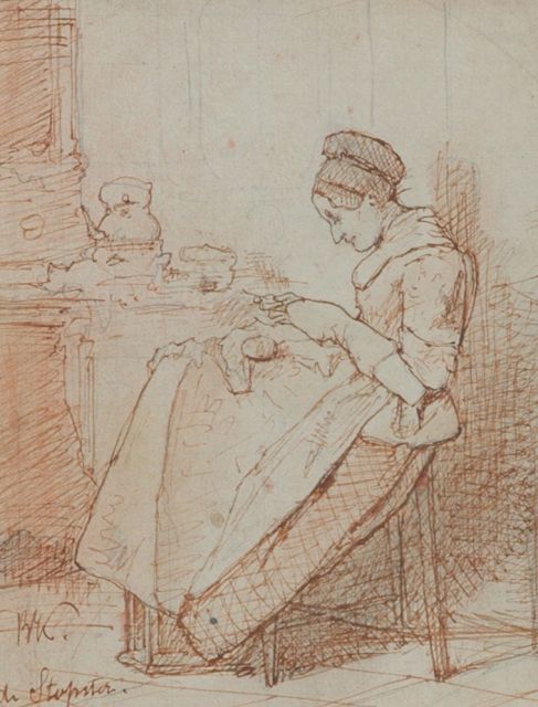 Alexander Hugo Bakker Korff | De stopster, potlood, pen in bruine inkt op papier, 16,1 x 12,4 cm, gesigneerd l.o. met initialen