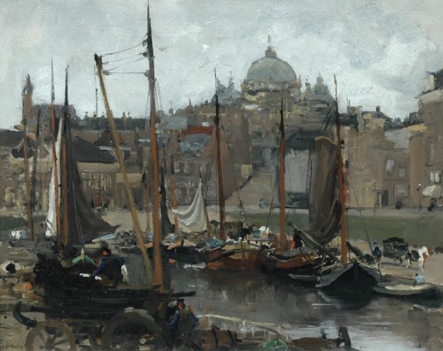 Floris Arntzenius | De Havenkade met Seinpost, Scheveningen, olieverf op paneel, 37,0 x 46,0 cm, gesigneerd l.o.