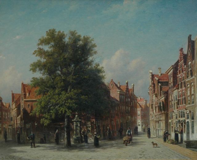 Petrus Gerardus Vertin | Stadsplein met waterpomp, olieverf op doek, 49,0 x 60,8 cm, gesigneerd l.o.