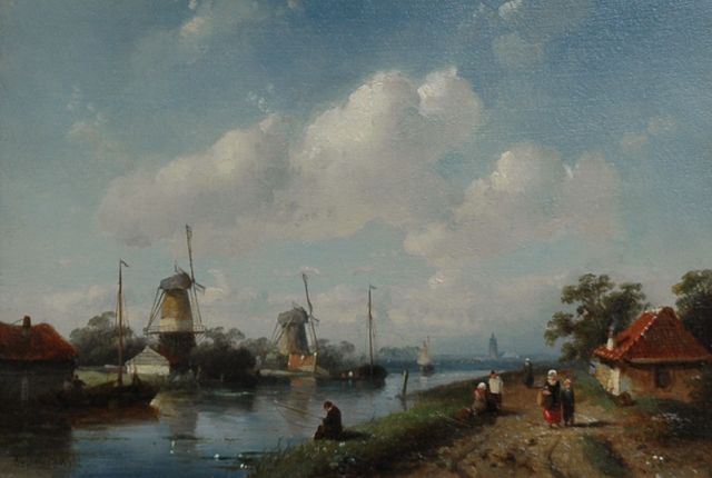 Charles Leickert | Zomers rivierlandschap, olieverf op paneel, 18,0 x 26,0 cm, gesigneerd l.o.