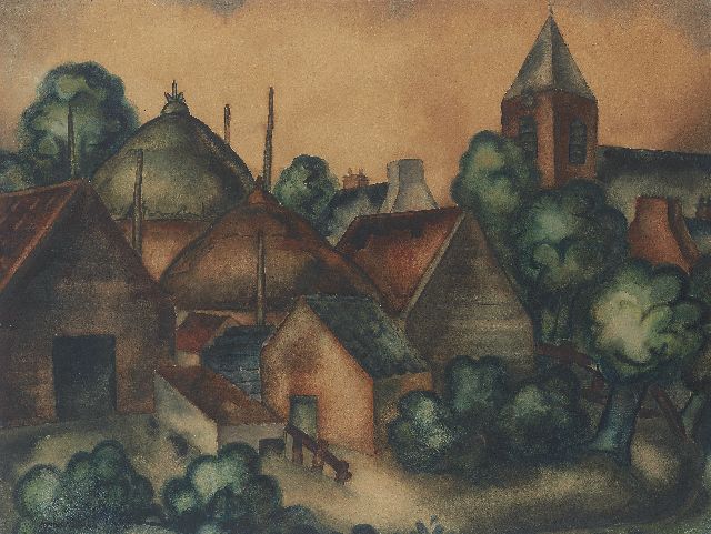 Matthieu Wiegman | Dorpsgezicht, houtskool en aquarel op papier, 68,2 x 90,0 cm, gesigneerd l.o.