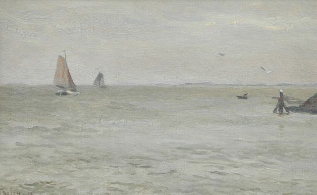Willem Bastiaan Tholen | Schepen op de Zuiderzee, olieverf op doek op paneel, 19,3 x 30,1 cm, gesigneerd l.o. en gedateerd '15