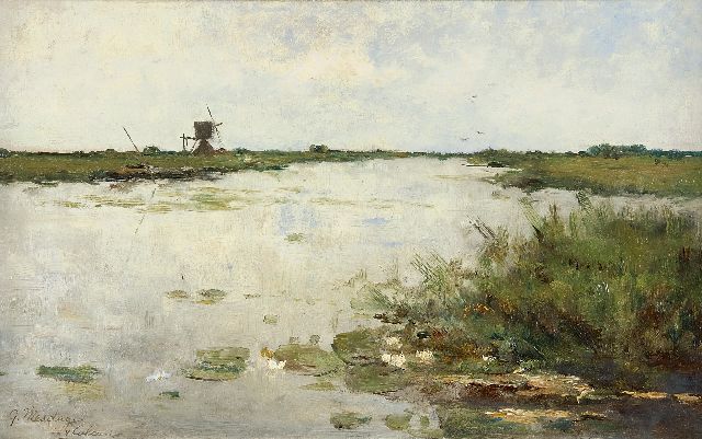 Geesje Mesdag-van Calcar | Plas bij Kortenhoef, olieverf op paneel, 31,2 x 50,0 cm, gesigneerd l.o.
