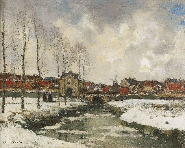 Louis van Soest | Winters stadsgezicht, olieverf op paneel, 37,4 x 46,3 cm, gesigneerd l.o.