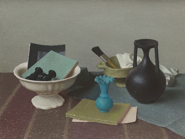 Jan van Tongeren | Stilleven in blauwen en zwarten, olieverf op doek, 63,0 x 80,5 cm, gesigneerd r.b. en gedateerd 1958