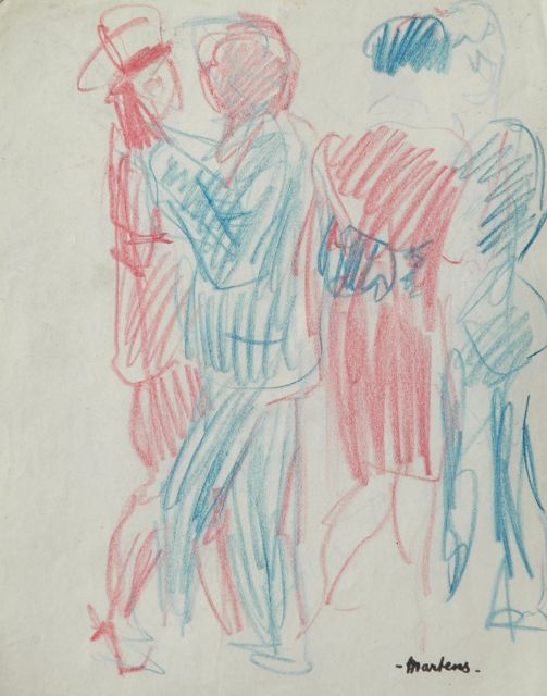 George Martens | Dansparen, gekleurd krijt op papier, 20,2 x 16,0 cm, gesigneerd r.o. met naamstempel