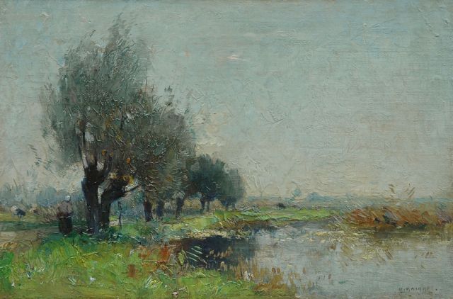 Aris Knikker | Polderlandschap met wilgenlaantje, olieverf op doek op paneel, 21,3 x 32,2 cm, gesigneerd r.o.