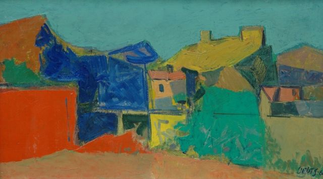 Wim Oepts | Huizen Zuid-Frankrijk, olieverf op doek, 24,2 x 40,9 cm, gesigneerd r.o. en gedateerd '61