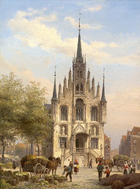 Christiaan Dommelshuizen | Het Stadhuis van Gouda, olieverf op doek, 38,1 x 28,1 cm, gesigneerd l.o. en gedateerd '82