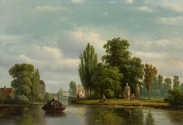 Adriaan Vrolijk | Trekschuit op de Vecht, olieverf op paneel, 28,5 x 41,0 cm, gesigneerd l.o. en gedateerd '58