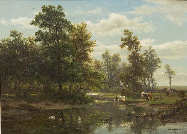 Christiaan Immerzeel | Bosbeek met drinkend vee, olieverf op paneel, 33,5 x 47,2 cm, gesigneerd r.o.