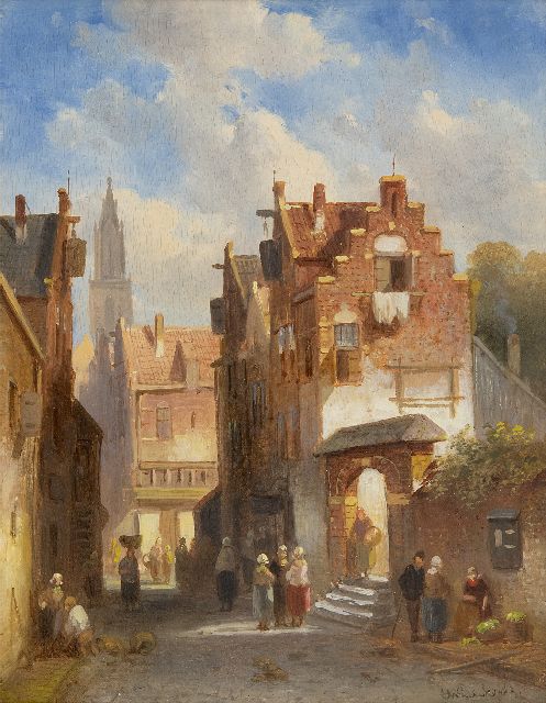 Charles Leickert | Marktdag in een Hollands stadje, olieverf op paneel, 27,0 x 21,2 cm, gesigneerd r.o.