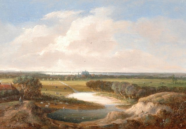 Coenraad Alexander Weerts | Zomers dorpje bij een rivierdam, olieverf op paneel, 14,0 x 20,2 cm, gesigneerd l.o.