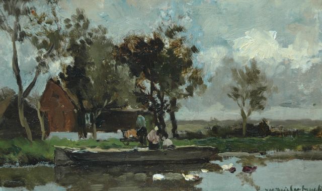 Jan Hendrik Weissenbruch | Aan de sloot, olieverf op doek op board, 19,8 x 31,8 cm, gesigneerd r.o.