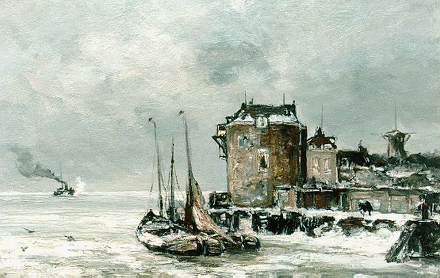 Louis Apol | Gezicht op de Campveersche toren, olieverf op doek, 42,5 x 60,0 cm, gesigneerd r.o.