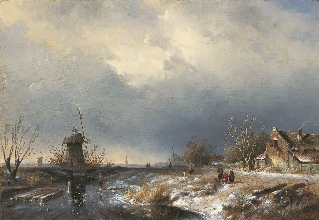 Charles Leickert | IJsgezicht met naderende storm, olieverf op doek, 36,7 x 53,5 cm, gesigneerd r.o. en te dateren ca. 1855
