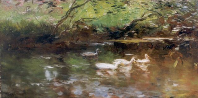 Willem Maris | Eenden in het water, olieverf op doek, 22,0 x 44,0 cm, gesigneerd l.o.