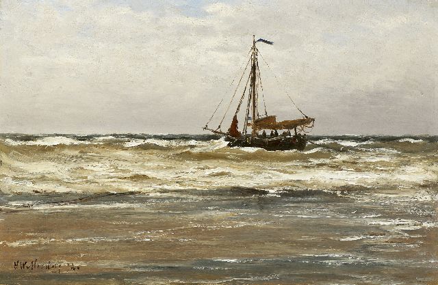 Hendrik Willem Mesdag | Scheveningse bomschuit voor anker, olieverf op paneel, 26,0 x 39,5 cm, gesigneerd l.o. en gedateerd '74