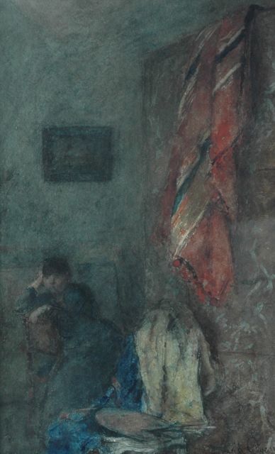 David Oyens | In het atelier, aquarel op papier, 48,4 x 29,6 cm, gesigneerd r.o.
