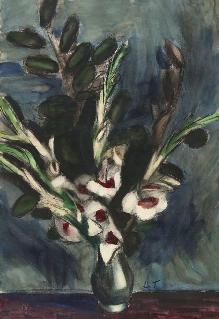 Henri Le Fauconnier | Gladiolen, zwart krijt en aquarel op papier, 99,1 x 68,4 cm, gesigneerd r.o. met initialen