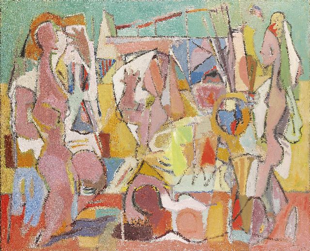 Geer van Velde | Compositie: Aan het strand, olieverf op doek, 81,7 x 99,3 cm, gesigneerd r.o. met initialen en te dateren ca. 1940