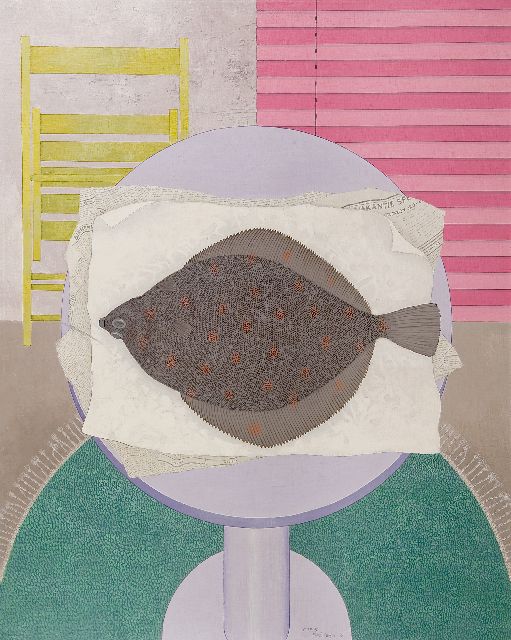 Balvers C.  | Stilleven met vis, acryl op doek 100,0 x 80,0 cm, gesigneerd m.o. en gedateerd '81