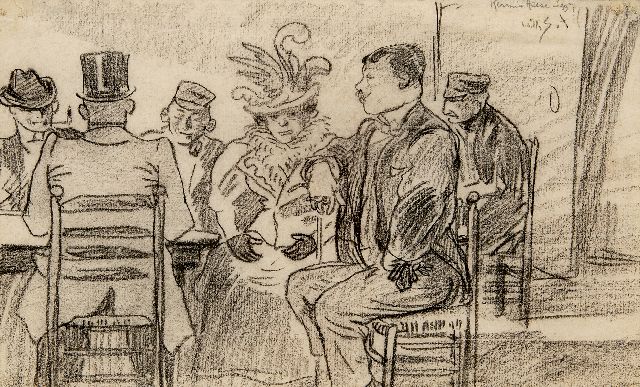 Willy Sluiter | Kermis, Heeze, zwart krijt en aquarel op papier, 20,0 x 32,1 cm, gesigneerd r.b. en gedateerd '99