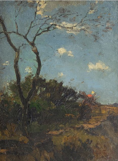 Willem de Zwart | De houtsprokkelaarster in de duinen, olieverf op paneel, 32,0 x 24,1 cm, gesigneerd r.o.