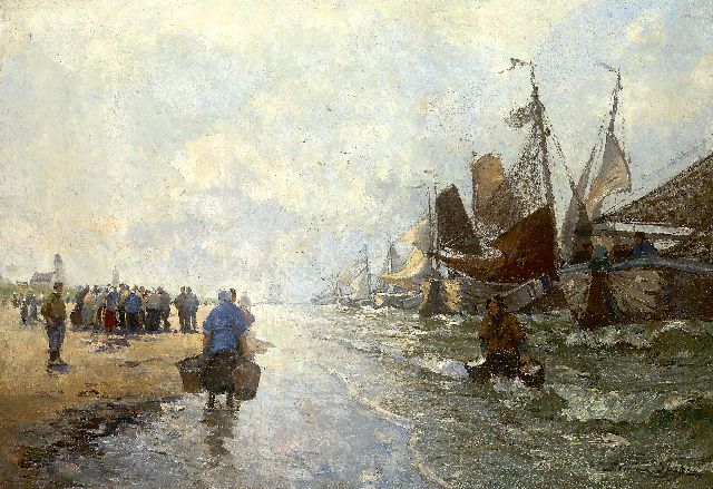 German Grobe | Terugkeer van de vissersvloot, olieverf op doek, 62,0 x 87,5 cm, gesigneerd r.o. en te dateren ca. 1916