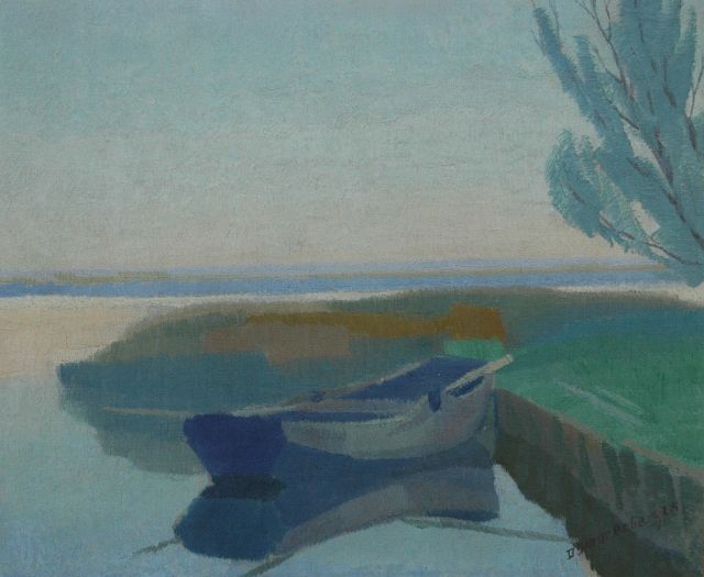 Dirk Smorenberg | Afgemeerde praam, olieverf op doek, 25,5 x 30,6 cm, gesigneerd r.o. en gedateerd '25
