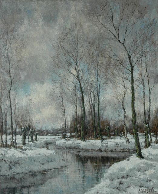 Arnold Gorter | De Vordense Beek in de winter, olieverf op doek, 56,5 x 46,4 cm, gesigneerd r.o.