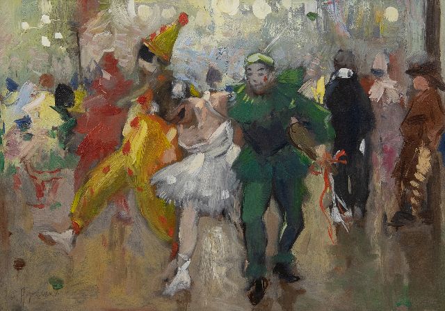 August van Voorden | Het bal masqué, olieverf op schildersboard, 26,4 x 36,9 cm, gesigneerd l.o.