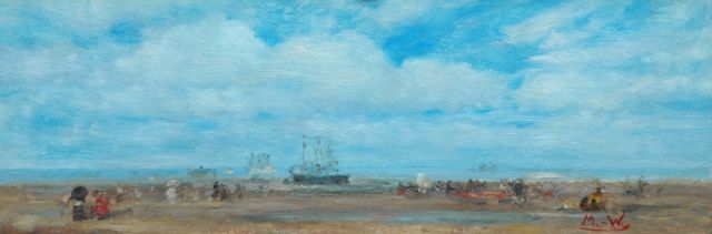 Rolf Dieter Meyer-Wiegand | Noordzeekust, olieverf op paneel, 8,2 x 24,0 cm, gesigneerd r.o. met initialen en verso met atelierstempel