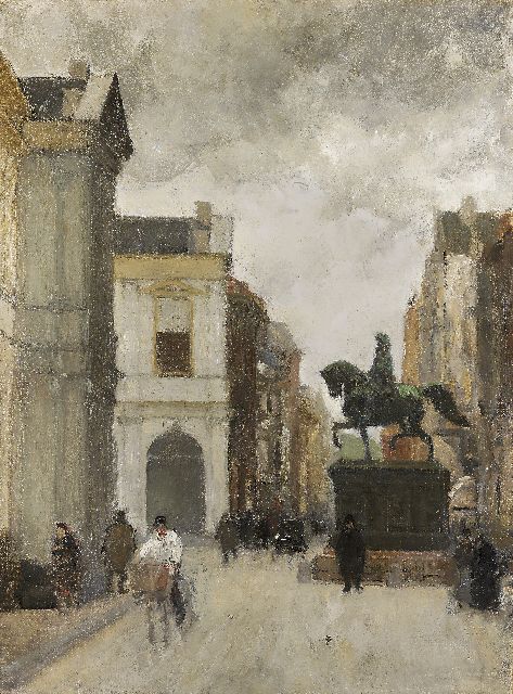 Floris Arntzenius | Noordeinde met ruiterstandbeeld van Prins Willem I, Den Haag, olieverf op doek, 60,0 x 44,9 cm, gesigneerd op spieraam