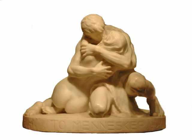 Stephan Abel Sinding | Twee mensen, marmer, 46,0 x 59,0 cm, gesigneerd op basis