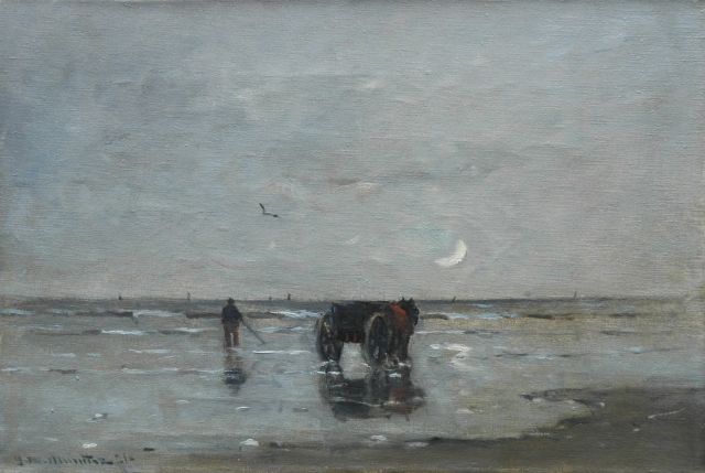 Morgenstjerne Munthe | Garnalenvisser in de schemering, olieverf op doek, 28,8 x 43,2 cm, gesigneerd l.o.