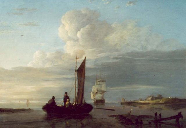 Johannes Hermanus Koekkoek | Vertrek uit de binnenwateren, olieverf op paneel, 28,0 x 39,0 cm, gesigneerd r.o.