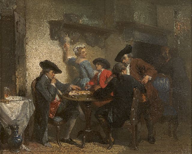 Herman ten Kate | Een partij dammen, olieverf op paneel, 18,1 x 22,4 cm, gesigneerd r.o.