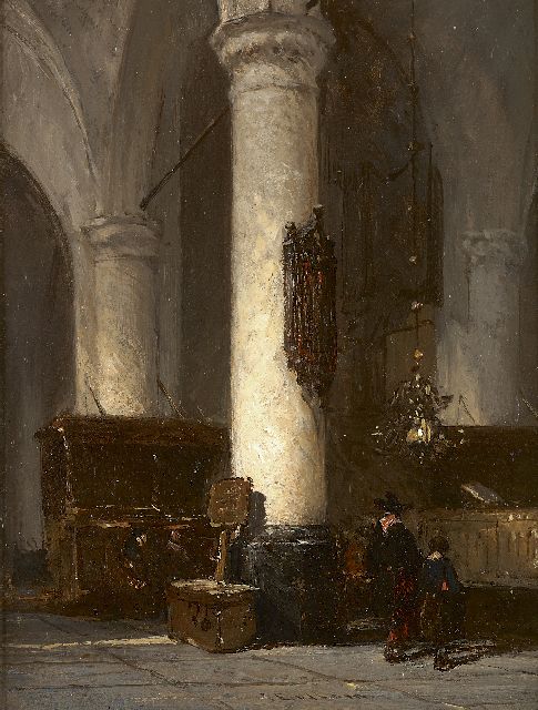 Johannes Bosboom | Interieur van de Hervormde Kerk te Hattem, olieverf op paneel, 17,6 x 13,4 cm, gesigneerd m.o.