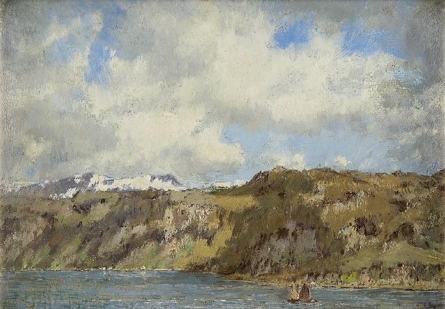 Arnold Gorter | Zeilbootjes in een fjord, Noorwegen, olieverf op doek, 25,0 x 35,0 cm, gesigneerd r.o. en te dateren ca. 1922