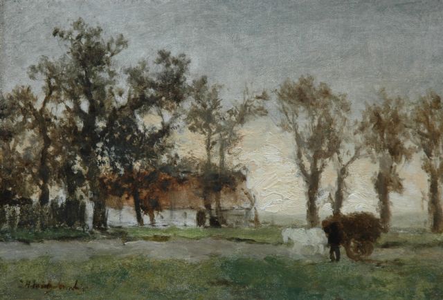 Jan Hendrik Weissenbruch | Boerderij tussen bomen, olieverf op doek, 20,9 x 29,5 cm, gesigneerd l.o.