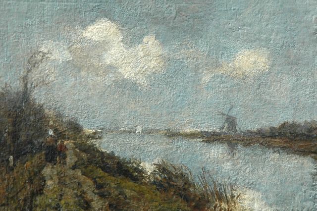 Jan Hendrik Weissenbruch | Langs de vaart, olieverf op paneel, 12,3 x 17,7 cm, gesigneerd l.o.