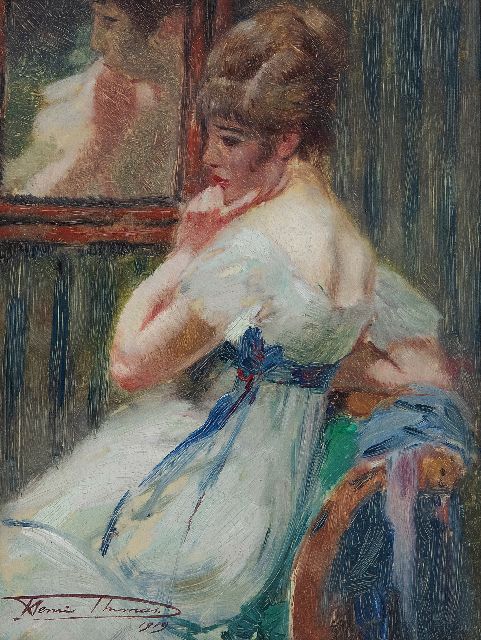 Henri Thomas | In gedachten, olieverf op paneel, 22,7 x 17,2 cm, gesigneerd l.o. en gedateerd 1919