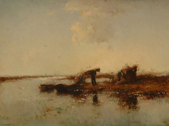 Aris Knikker | Rietsnijders, olieverf op doek, 45,9 x 61,2 cm, gesigneerd l.o. en gedateerd '18