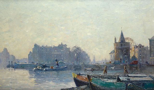 Willem Alexander Knip | Prins Hendrikkade met de Schreierstoren in Amsterdam, olieverf op doek, 60,2 x 100,4 cm, gesigneerd r.o.