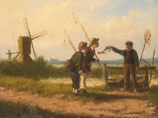 Louwerencius Plas | Met de Zilveren hengel, olieverf op paneel, 20,2 x 26,4 cm, gesigneerd l.o. en gedateerd '87