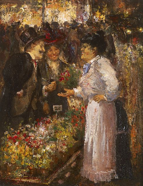 Frans Helfferich | Bloemenverkoopster, olieverf op doek, 45,6 x 35,5 cm, gesigneerd l.o.